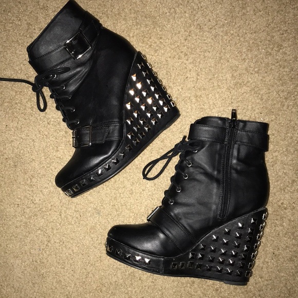 Shoes - Black with silver stud wedges